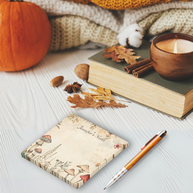 Bloco De Notas Vintage Brown Autumn Temático Cogumelos (Vintage Brown Autumn theme Mushrooms Post-it Notes)