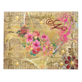 Bloco De Notas Vintage Ephemera Pink Pearls Douradas Florais Mono