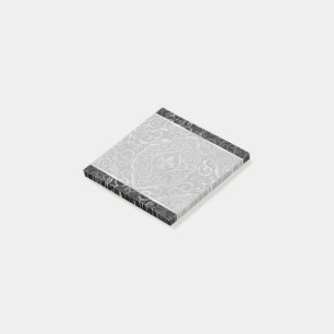 Bloco De Notas Vintage Fleur de Lis Black Silver Grunge Damask