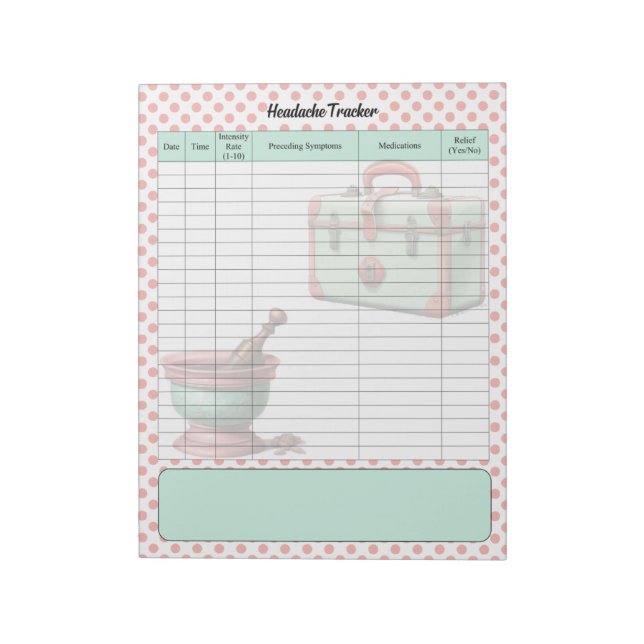 Bloco De Notas Vintage Healthcare Headache Tracker (Invertido)