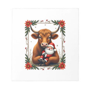 Bloco De Notas Vintage Highland Cow Santa Abraço Natal Rústico Fa