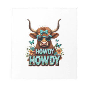 Bloco De Notas Vintage Howdy Vaca das Terras Altas com Óculos de