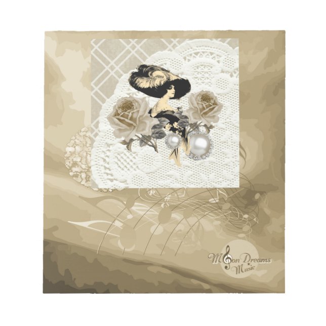 Bloco De Notas Vintage Lady Ivory Lace Rosas Rinestones Notepad (Frente)