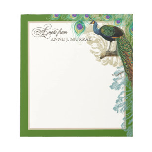 Bloco De Notas Vintage Peacock, Penas em Etchs Swirl Antique