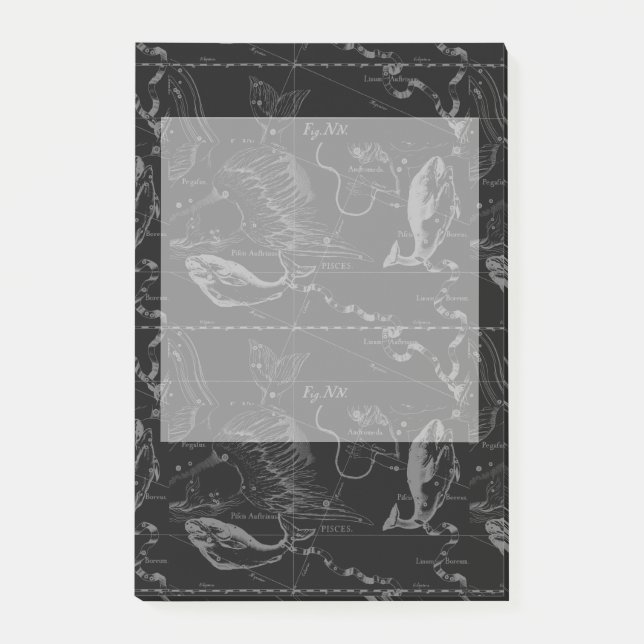 Bloco De Notas Vintage Peixes Constelação Hevelius Engrave (Frente)