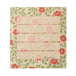 Bloco De Notas Vintage Poinsettia Red Christmas Flower Personal