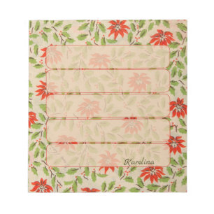 Bloco De Notas Vintage Poinsettia Red Christmas Flower Personal