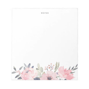 Bloco De Notas Vintage Watercolor Blush Flowers