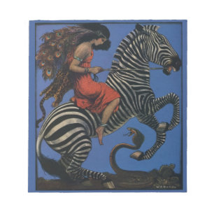 Bloco De Notas Vintage Zebra com Art Nouveau Woman Rider