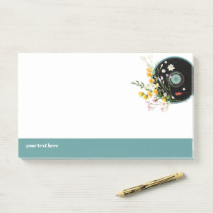 Bloco De Notas Vinyl Record, floral, Oldies Rustic, música femini