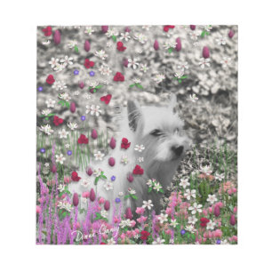 Bloco De Notas Violeta nas flores - cão branco de Westie