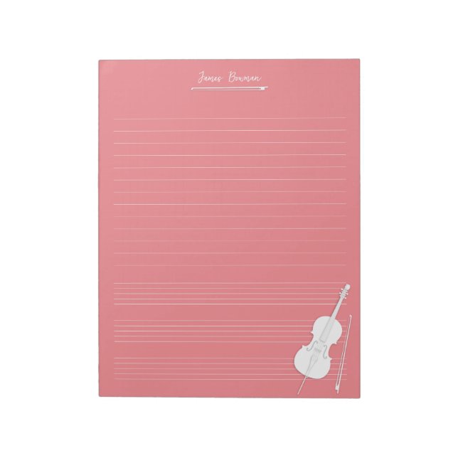 Bloco De Notas Violino Branco & Arco Personalizado Classe de Músi (Invertido)