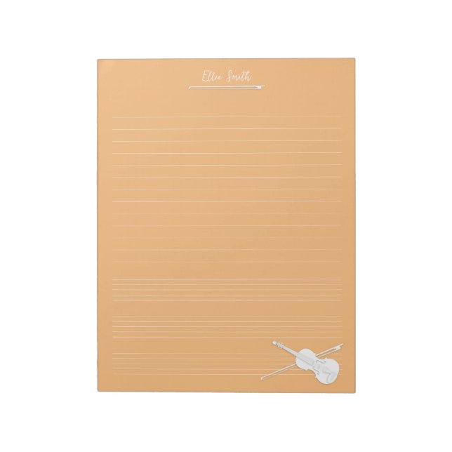 Bloco De Notas Violino Branco e Arco Personalizado Classe de Músi (Invertido)