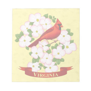 Bloco De Notas Virginia State Cardinal Bird e Dogwood Flower