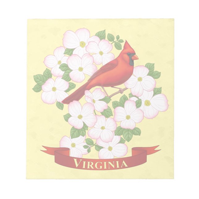 Bloco De Notas Virginia State Cardinal Bird e Dogwood Flower (Frente)