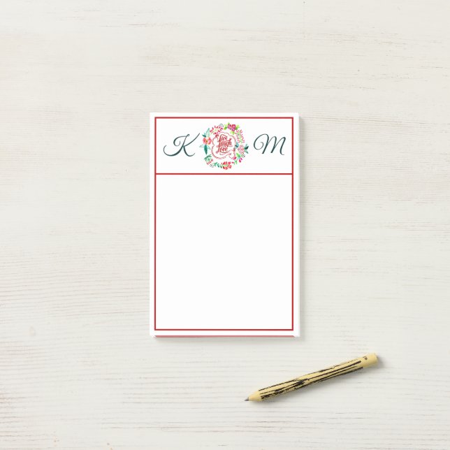 Bloco De Notas Viva ri amor floral Monogramada (Na mesa)