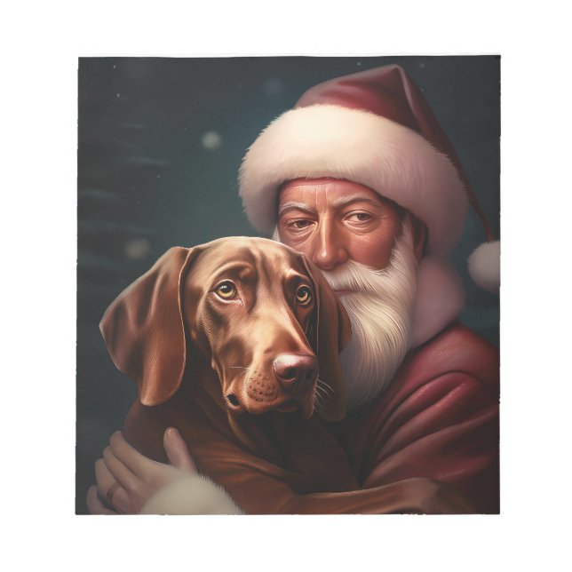 Bloco De Notas Vizsla com Papai Noel Natal Festivo (Frente)