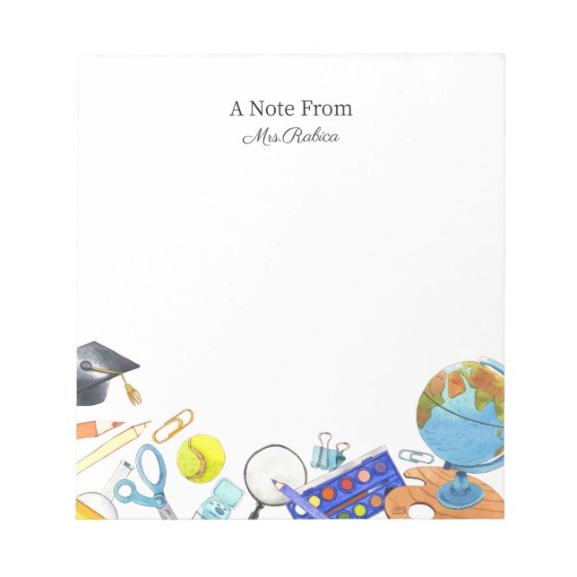 Bloco De Notas Watercolor Back to School Teacher (Frente)