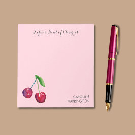 Bloco De Notas Watercolor Bowl de Cherries Girly Pink Coquette