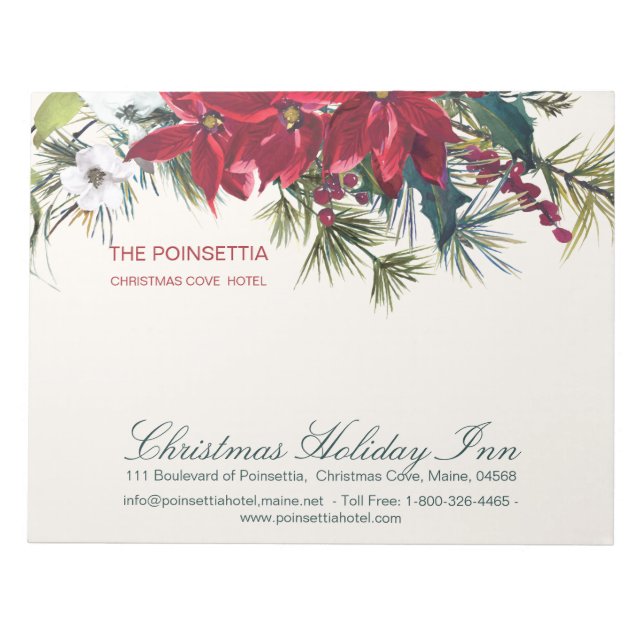 Bloco De Notas Watercolor Christmas Poinsettia & Holly, pinheiro (Frente)