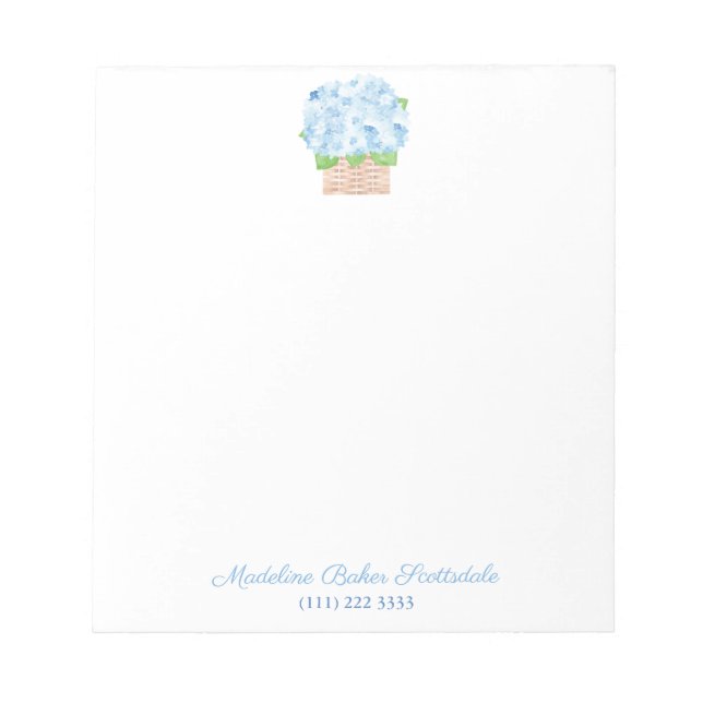 Bloco De Notas Watercolor Costal Blue Hydrangea Elegante Lady (Frente)