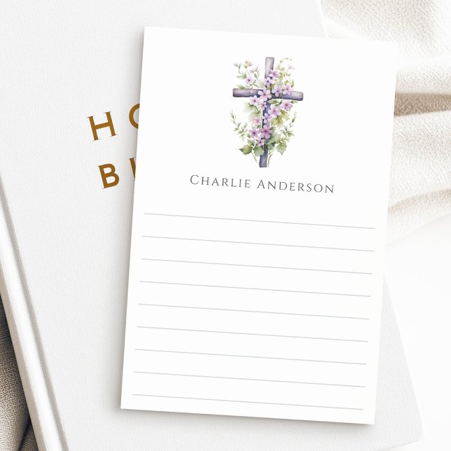 Bloco De Notas Watercolor cross purple flower name lined (Watercolor cross purple flower name lined post-it notes)