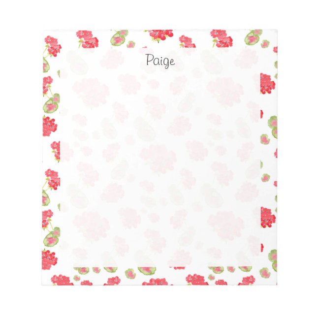 Bloco De Notas Watercolor Geraniums Pattern (Frente)