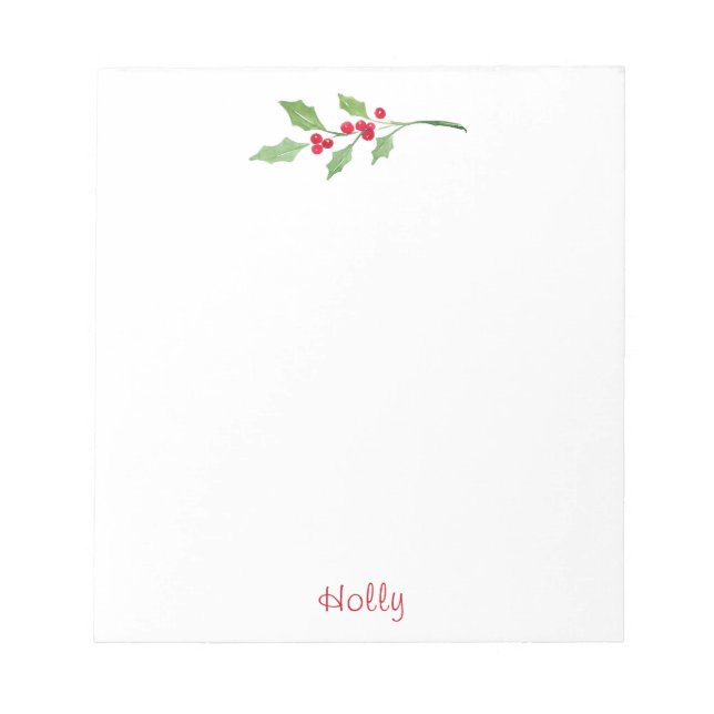 Bloco De Notas Watercolor Holly Sprig (Frente)