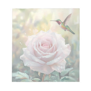 Bloco De Notas Watercolor Hummingbird e rosa rosa-rosa