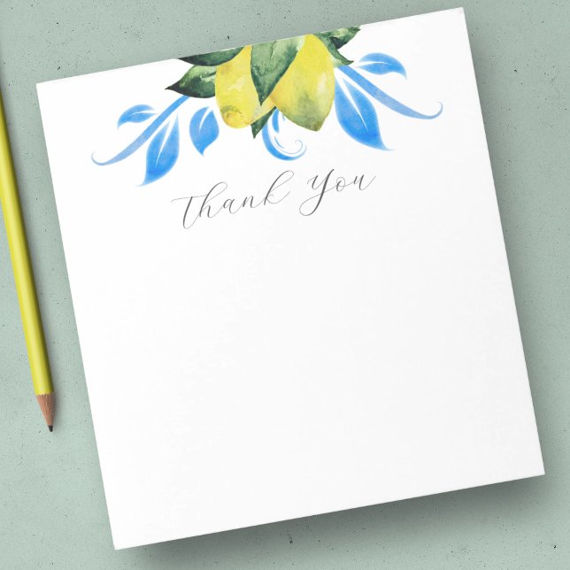 Bloco De Notas Watercolor Lemon Botanical Obrigado (notepad lemon watercolor botanical yellow and blue leaves)
