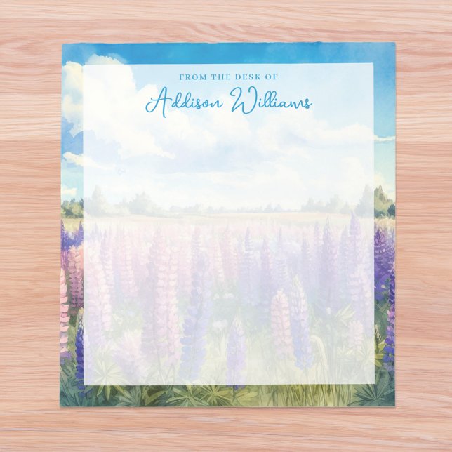 Bloco De Notas Watercolor Lupine Wildflower Nome Personalizado (Criador carregado)