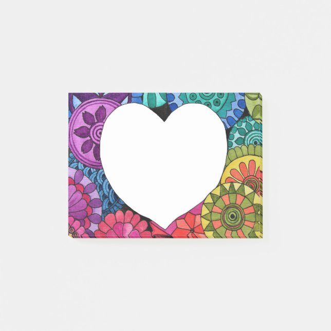 Bloco De Notas Watercolor Rainbow Mandala Com Coração (Frente)