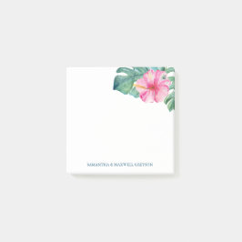 Bloco De Notas Watercolor Tropical Hibiscus Flower and Palm Leaf