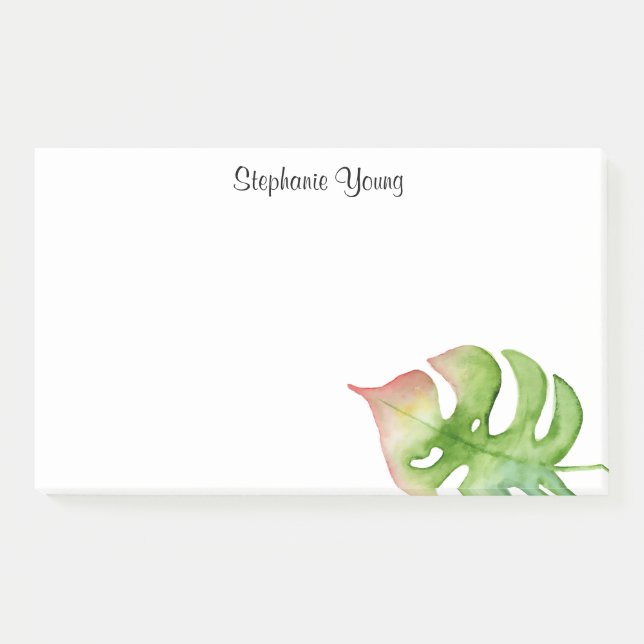 Bloco De Notas Watercolor Tropical Leaf Adicionar Nome Posto Nota (Frente)