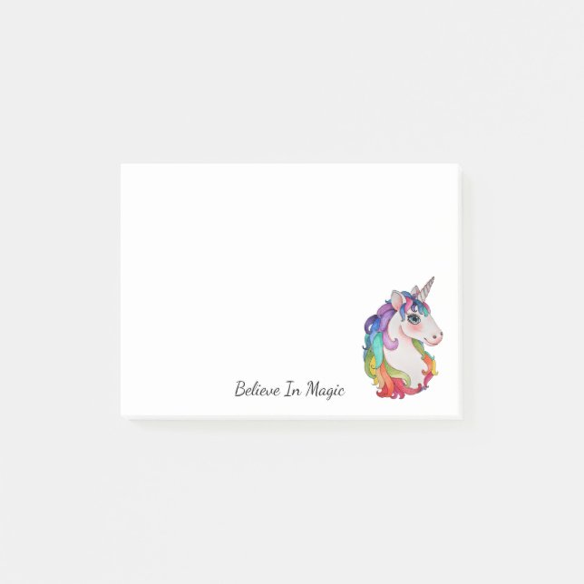 Bloco De Notas Watercolor Unicorn Com Cabelo Arco-Íris (Frente)