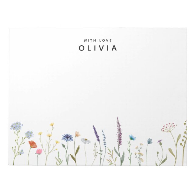 Bloco De Notas Watercolor Wildflower Personalizado Com Amor (Frente)