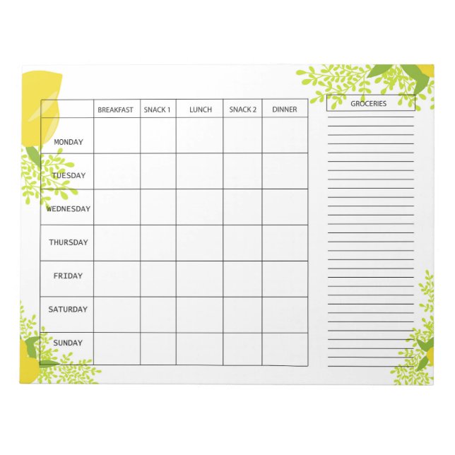Bloco De Notas Weekly Meal Planner with Lemon Design (Frente)