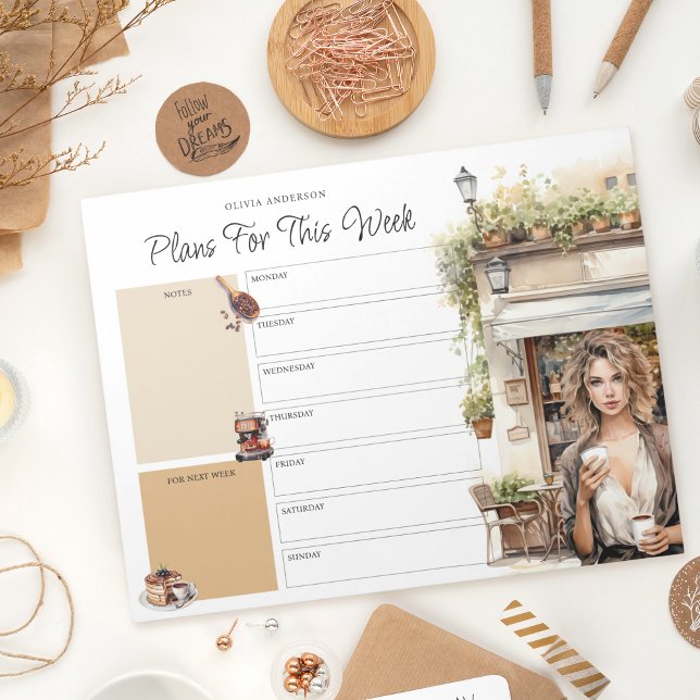 Bloco De Notas Weekly Planner Custom Name Coffee Lover (Criador carregado)