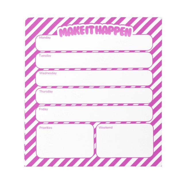 Bloco De Notas Weekly Planner Notepad - Pink Striped (Frente)
