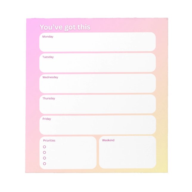 Bloco De Notas Weekly Planner Notepad – Weekday Layout (Frente)