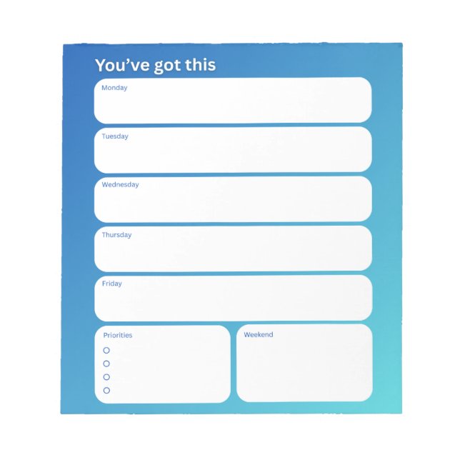 Bloco De Notas Weekly Planner Notepad – Weekday Layout (Frente)