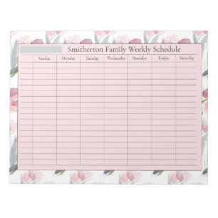 Bloco De Notas Weekly Planner Schedule Pink Flowers White Notepad