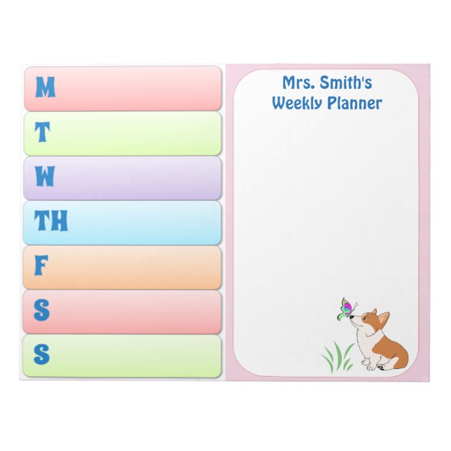 Bloco De Notas Welsh Corgi Weekly Planner (Frente)