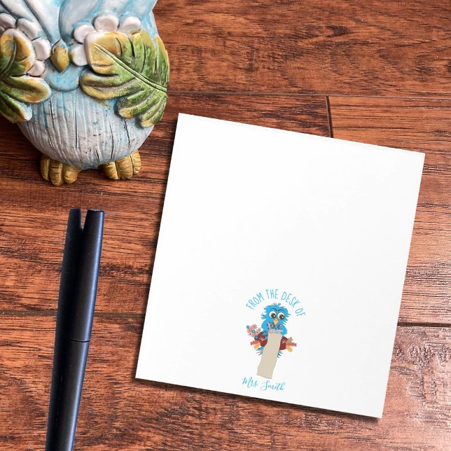 Bloco De Notas Whimsical Blue Owl Personalized Teacher Notepad (Criador carregado)