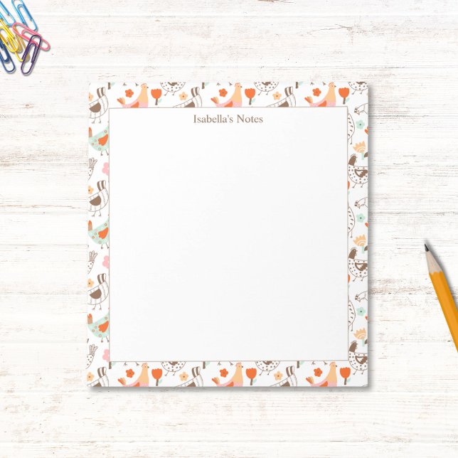 Bloco De Notas Whimsical Chickens Hens Cute Birds (Criador carregado)