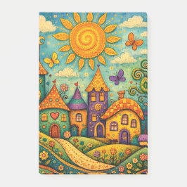 Bloco De Notas Whimsical Fairy Tale Village Colorful Canvas Art