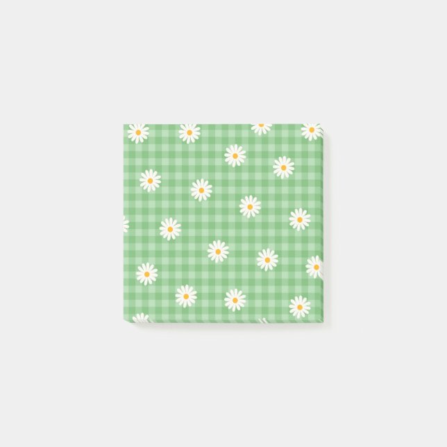 Bloco De Notas Whimsical Green Daisy Buffalo Xadrez Retro (Frente)