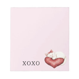 Bloco De Notas White Cat Red Heart Pillow