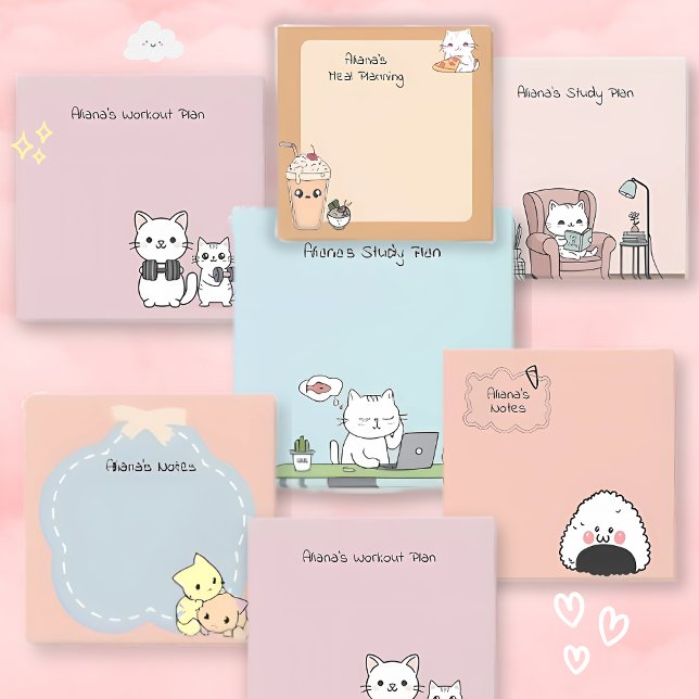 Bloco De Notas White Cat White Memo Meo Planejar comida kawaii (Criador carregado)