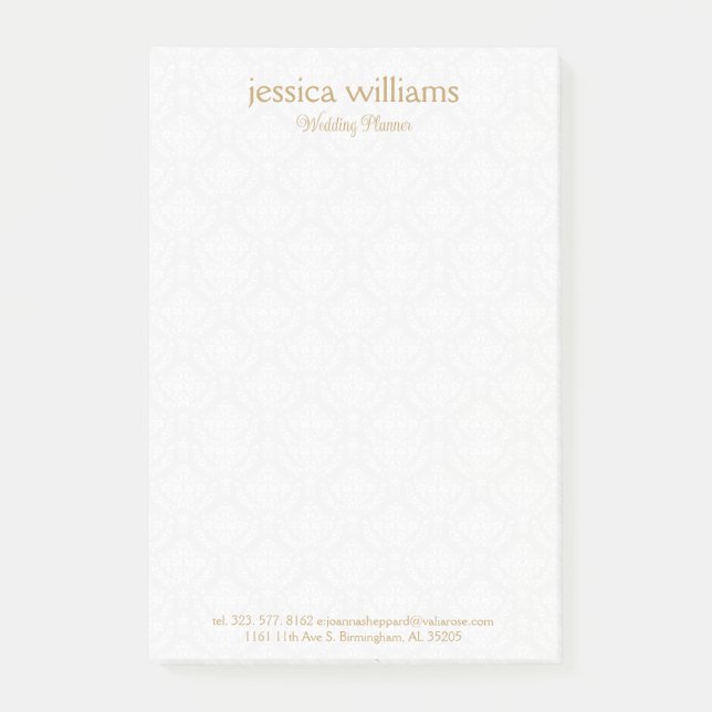 Bloco De Notas White Damasks Background Gold Typography (Frente)
